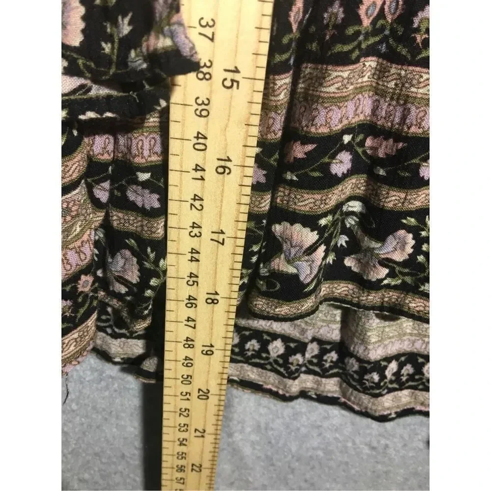 Womens American Eagle Blouse Floral Black Muted Casual Feminine Boho Bell Sleeve